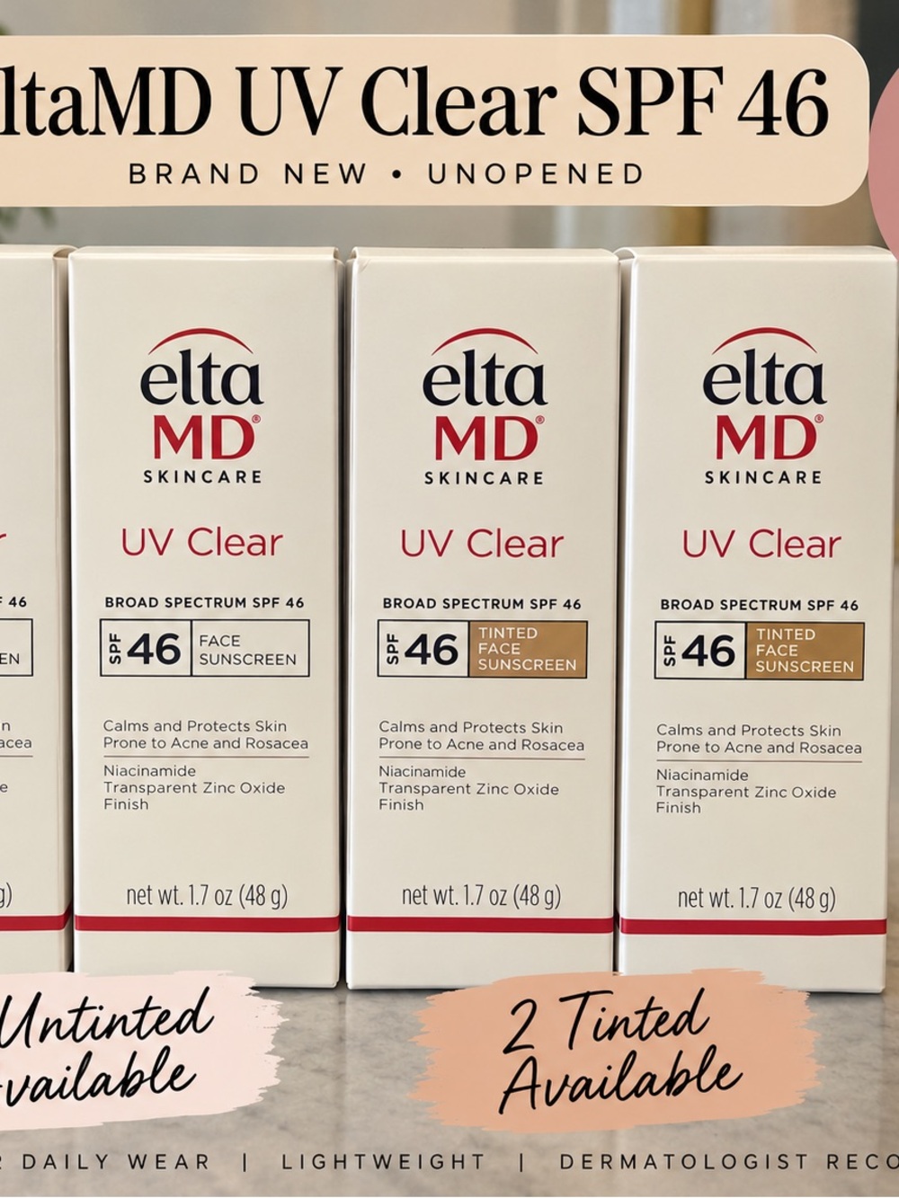 EltaMD UV Clear SPF 46 Tinted Sunscreen — White and Red Accents